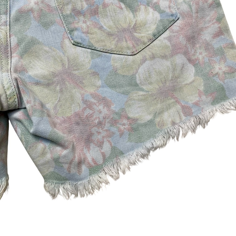 Aerie Floral Denim Shorts Blue Drawstring Elastic Waist Frayed Small - Picture 9 of 12